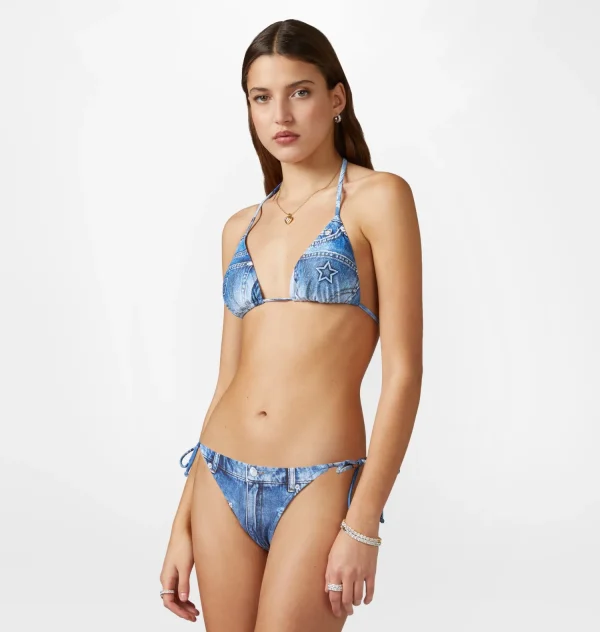 Chiara Ferragni Brand DENIM PRINT BIKINI TOP | Beachwear